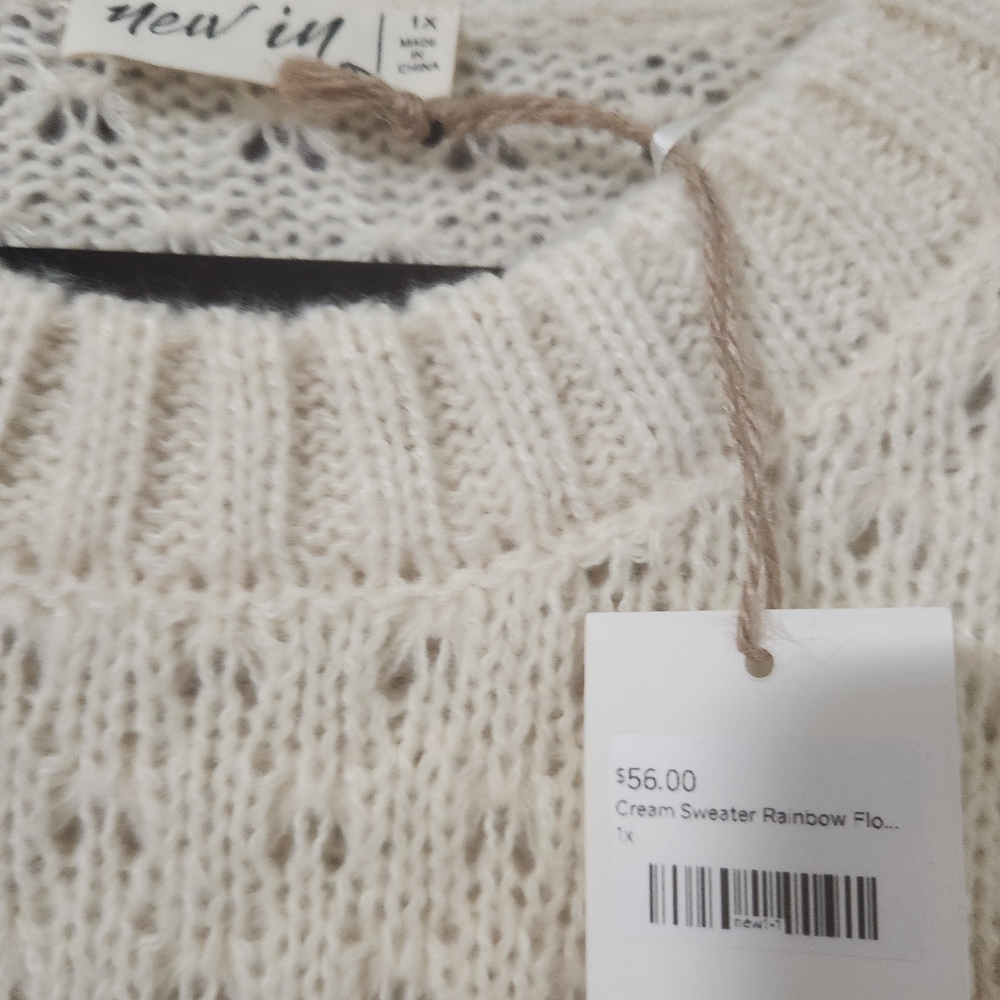 Cream Floral Knit Sweater with Pastel Accents - Picture 4 of 4